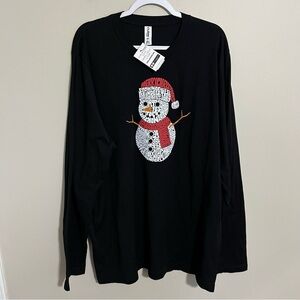 NWT LA Pop Art Snowman Word Art Christmas Black Long Sleeve Shirt size XXL